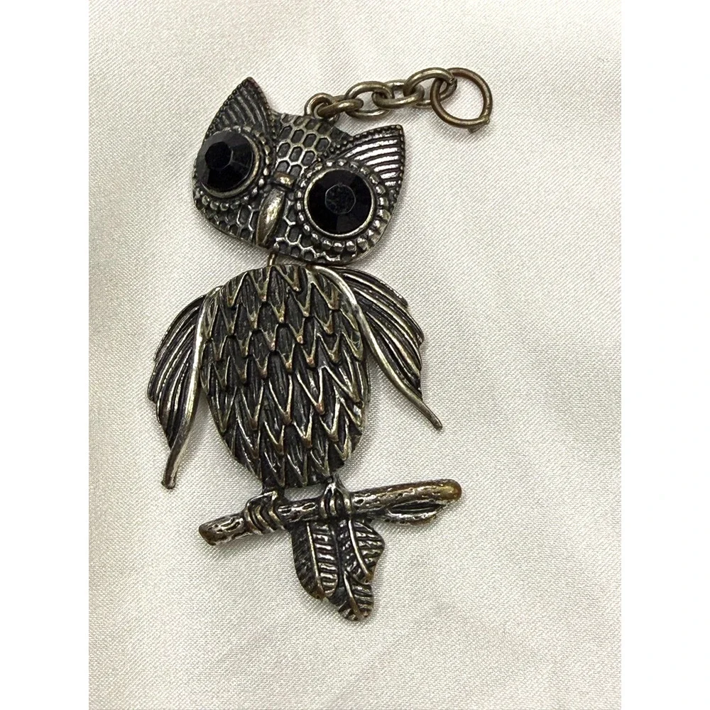 Vintage Metal Owl Black Eyes Pendant Necklace Chain Jewelry Pendant